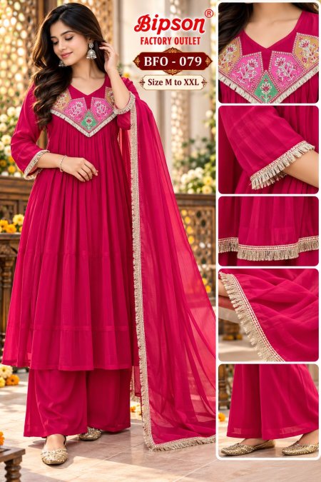 Pink Color Bfo 078 By Bipson Mul Chanderi Readymade Suits